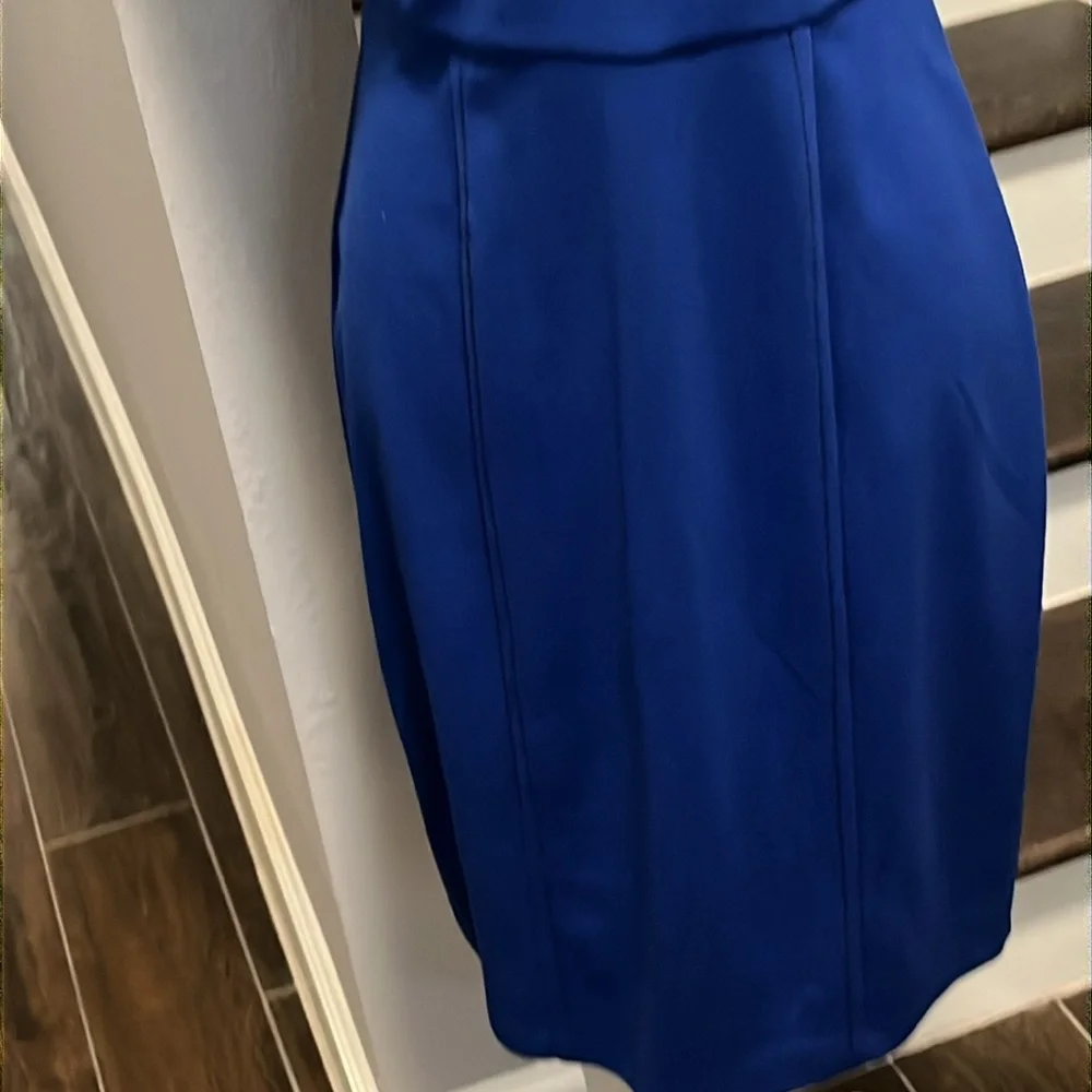 Sangria Royal Blue Sheath Dress V-neck Sleeveless 10P Top Stitching Details. - Picture 4 of 16